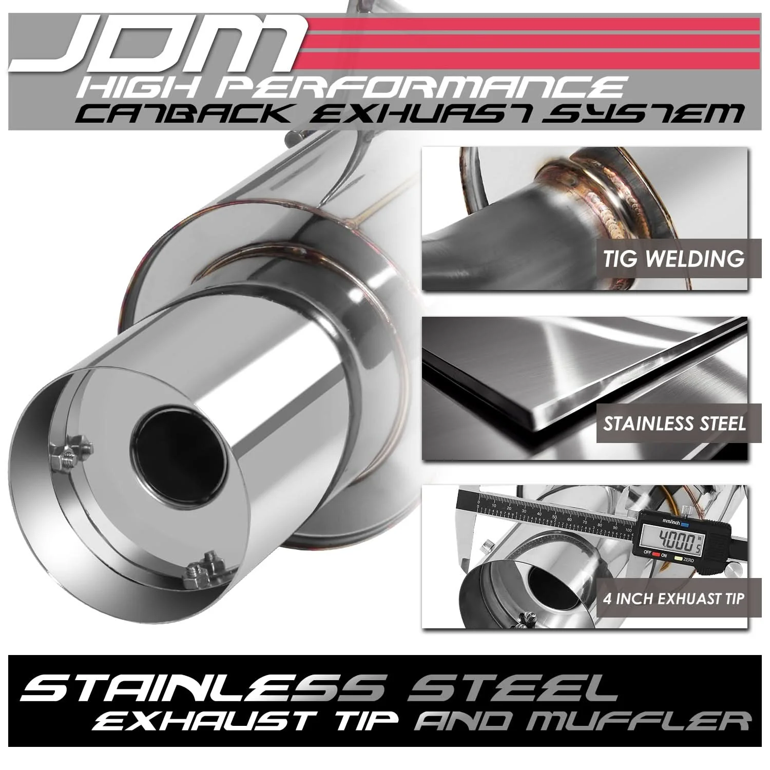 01-05 Honda Civic DX/LX Catback Exhaust Single Tip Stainless Steel - Image 2