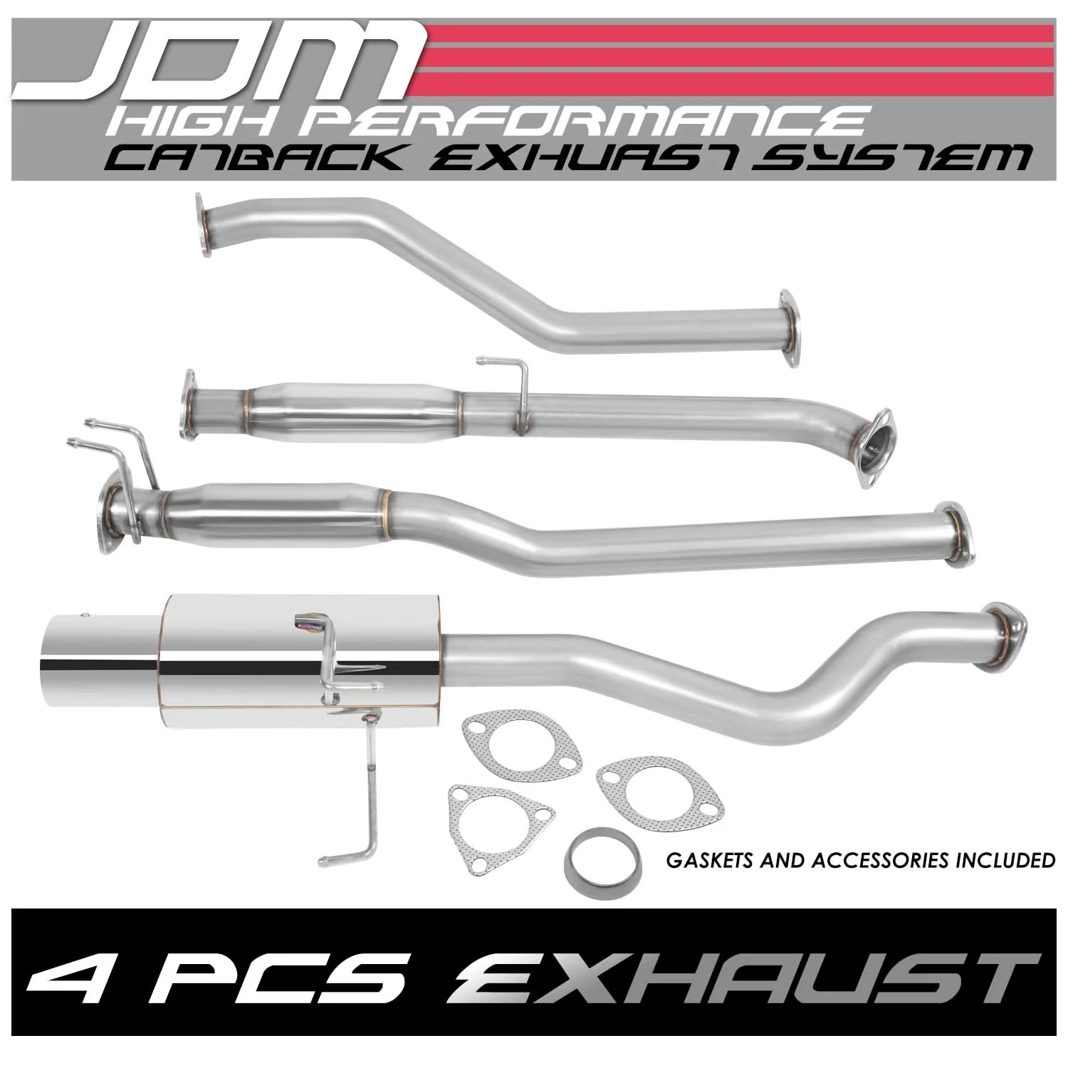 01-05 Honda Civic DX/LX Catback Exhaust Single Tip Stainless Steel - Image 4