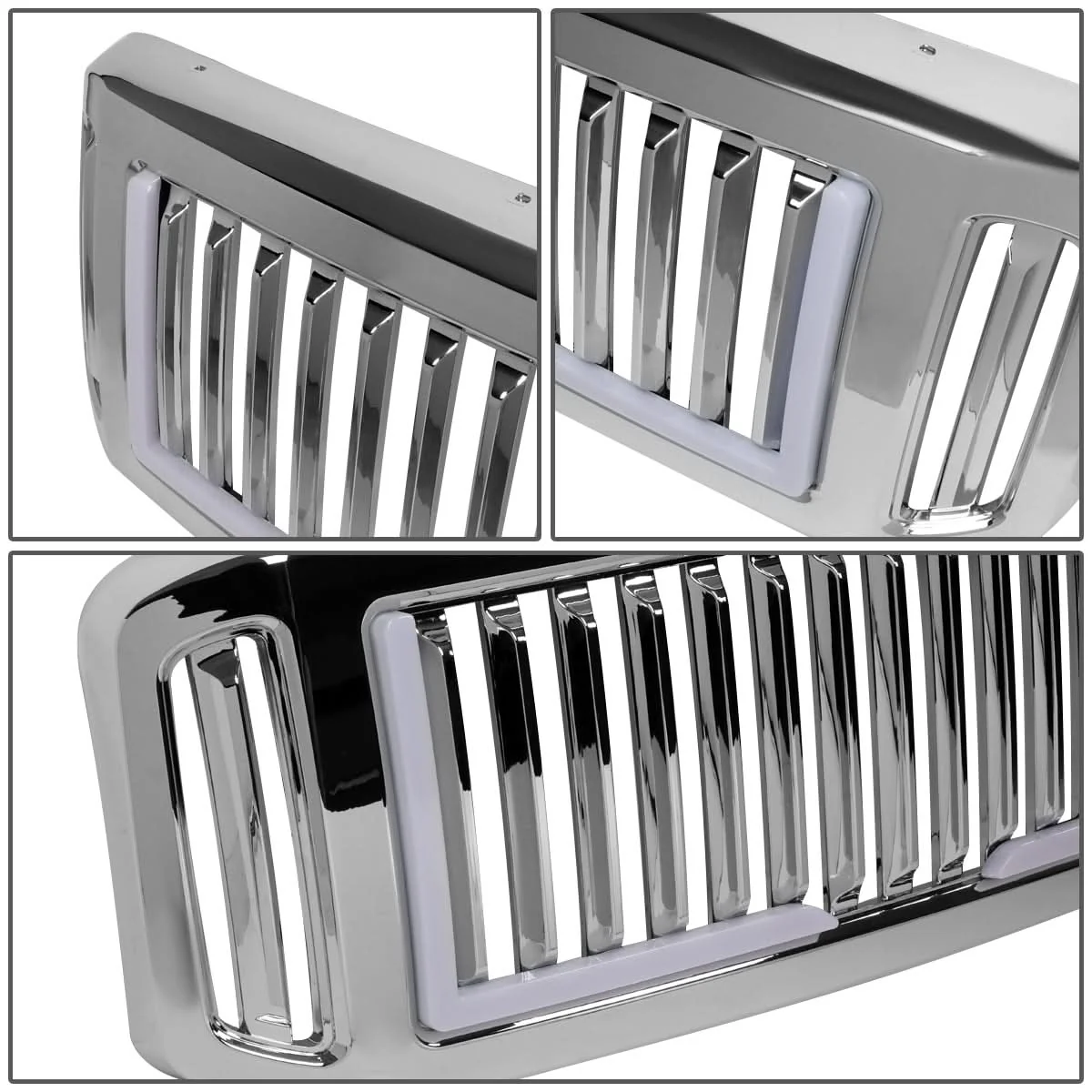 05-07 Ford F-250 F-350 F-450 F-550 Vertical Fence LED DRL Grille Chrome - Image 6