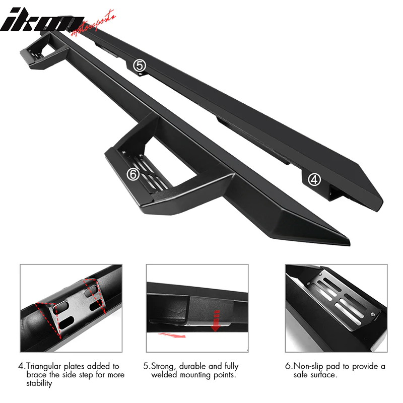 1999-2016 Ford F-250 Superduty IKON V2 Black Running Board Solid Steel - Image 5