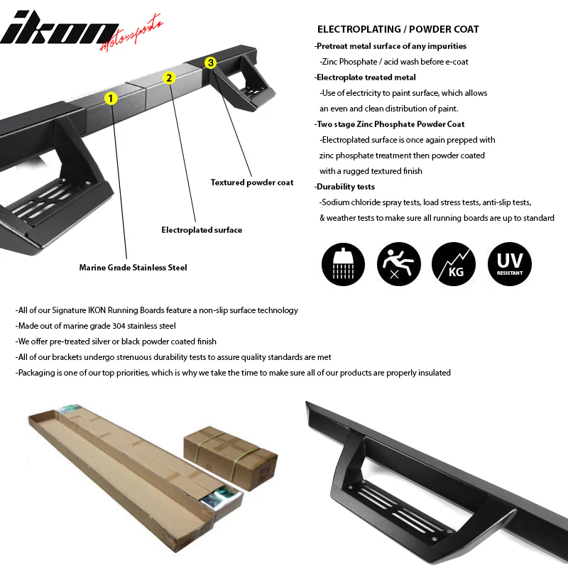 1999-2016 Ford F-250 Superduty IKON V2 Black Running Board Solid Steel - Image 9