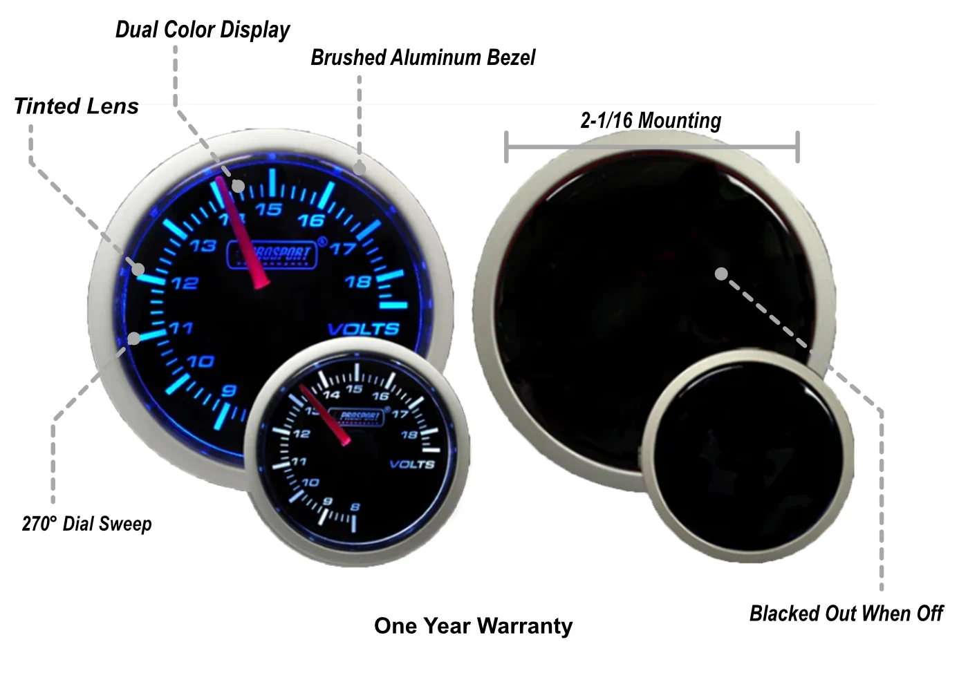 2-1/16" Blue/White Volt Gauge - Image 2
