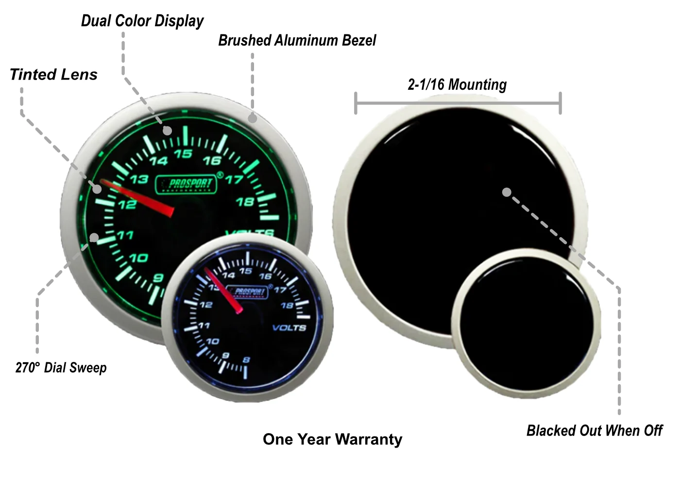 2-1/16" Green/White Volt Gauge - Image 2