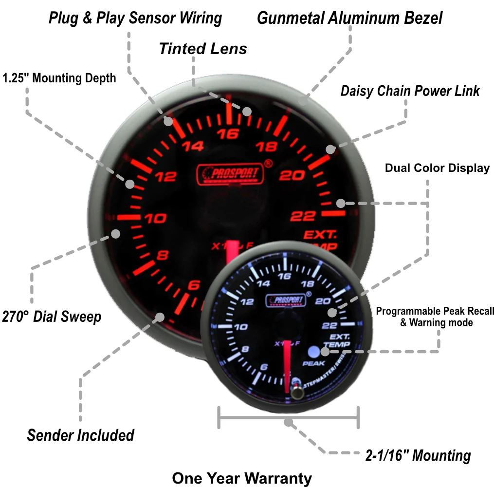2-1/16" Premium Amber / White EGT Gauge - Image 2