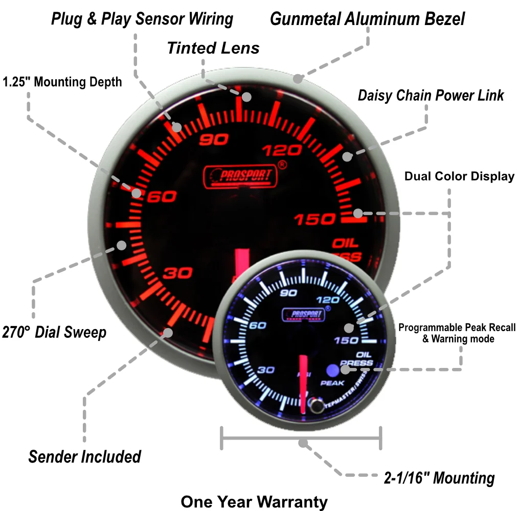 2-1/16" Premium Amber / White Oil Pressure Gauge - Image 2
