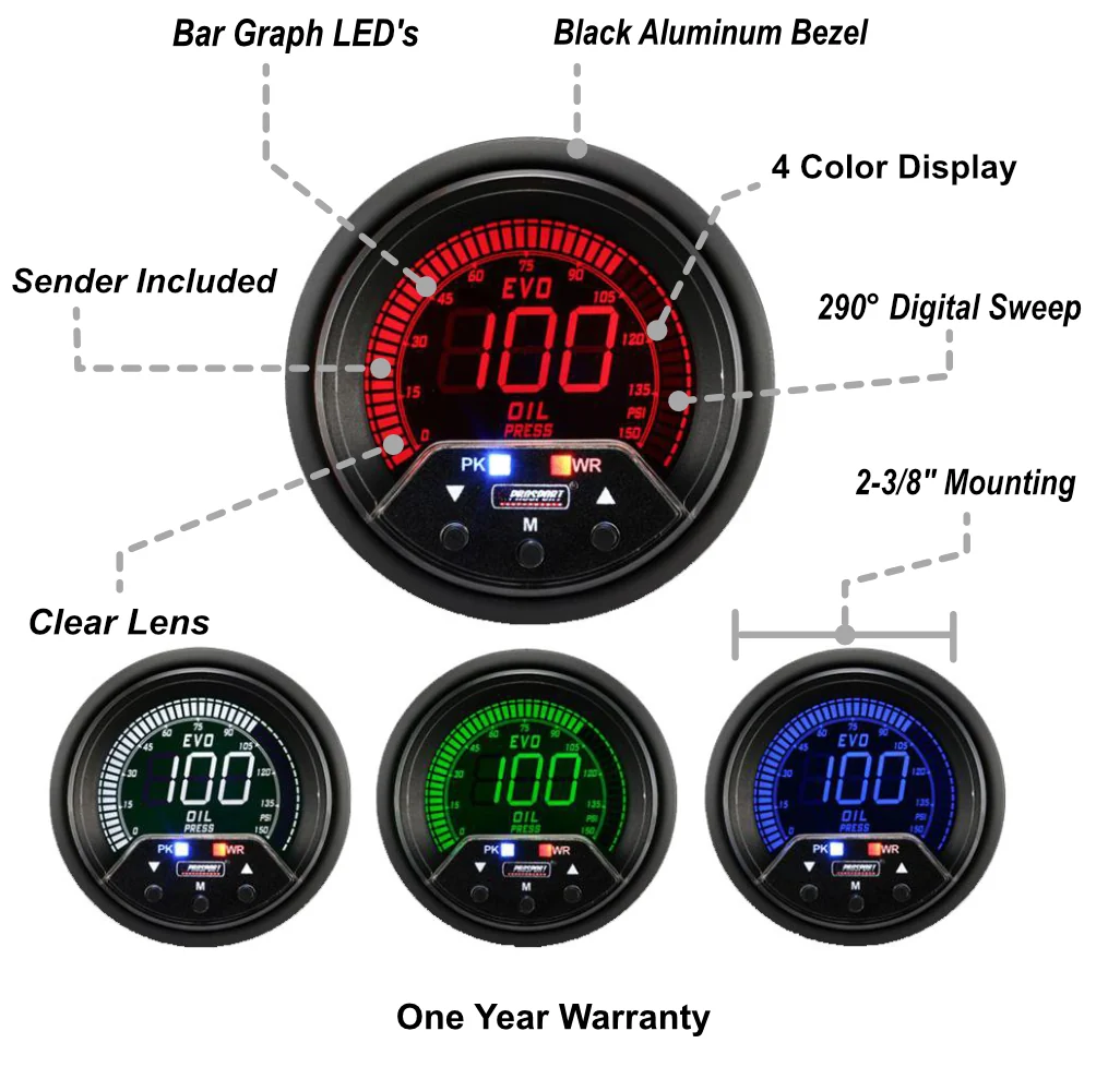 2-3/8" Premium Evo Electrical Oil Pressure Gauge - Image 2