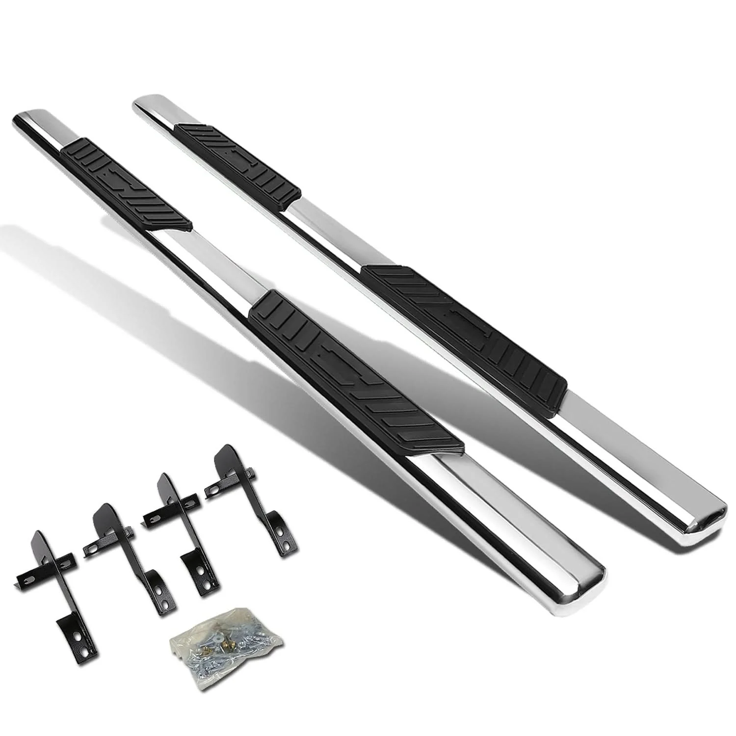 2001-2003 Ford F-150 SuperCrew 5" Oval Straight Nerf Bars - Silver - Image 2