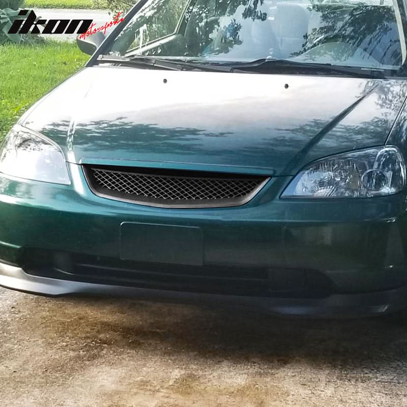 2001-2003 Honda Civic 2Dr 4Dr T-R Black Front Hood Grille Grill ABS - Image 2