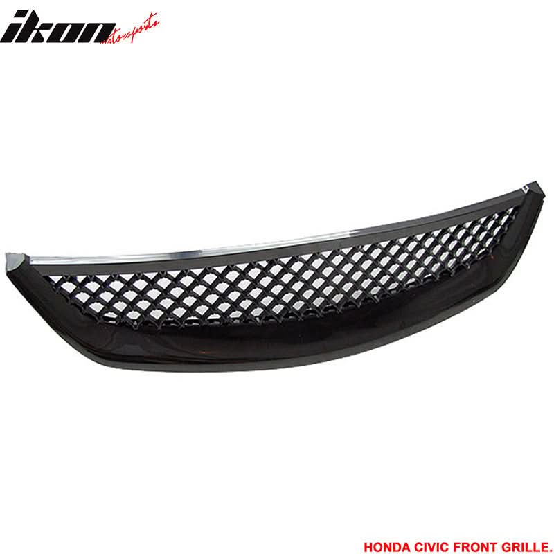 2001-2003 Honda Civic 2Dr 4Dr T-R Black Front Hood Grille Grill ABS - Image 4