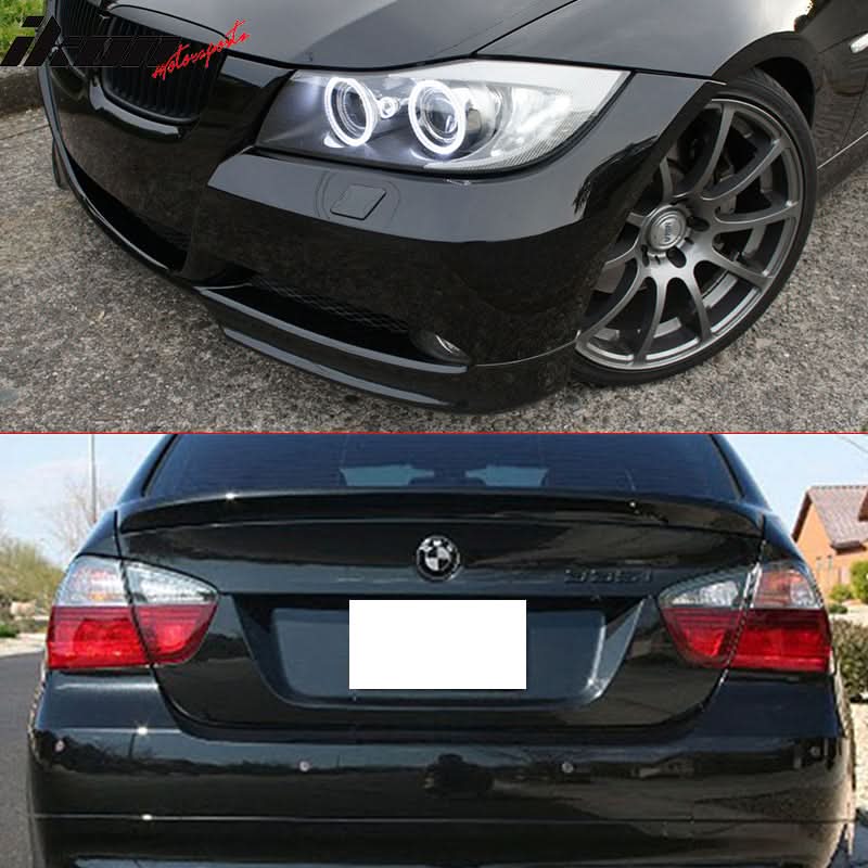 2006-2008 BMW E90 OE Style #668 Black Trunk Spoiler+Front Splitter ABS - Image 2