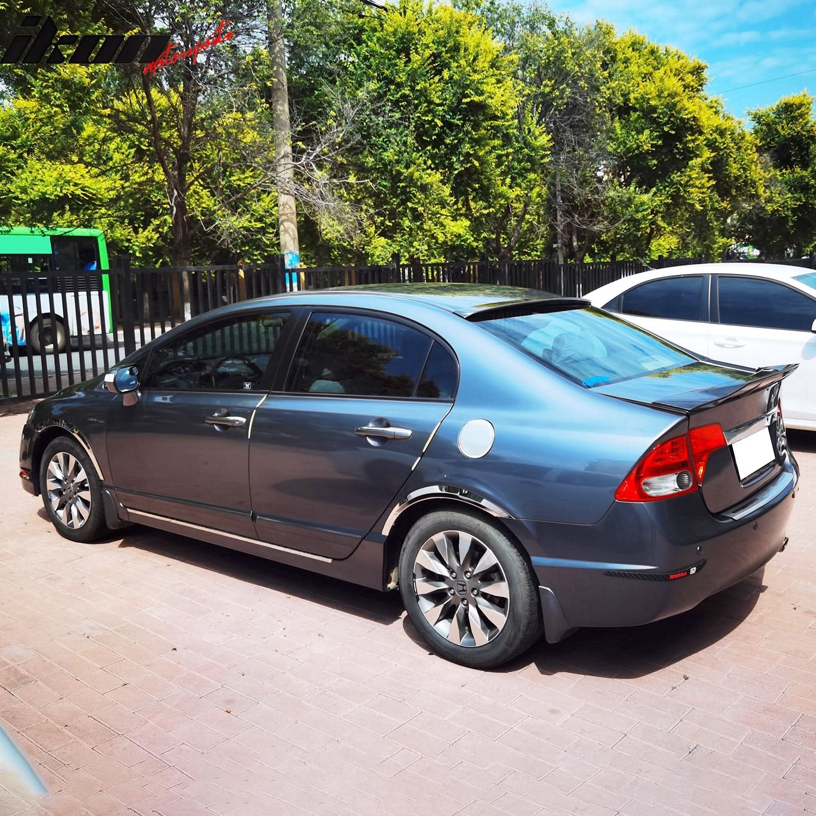 2006-2011 Honda Civic 4DR R Style Carbon Fiber Print Trunk Spoiler ABS - Image 2