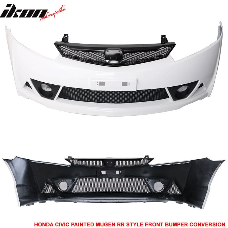 2006-2011 Honda Civic Mugen Style Painted Taffeta White Front Bumper - Image 3