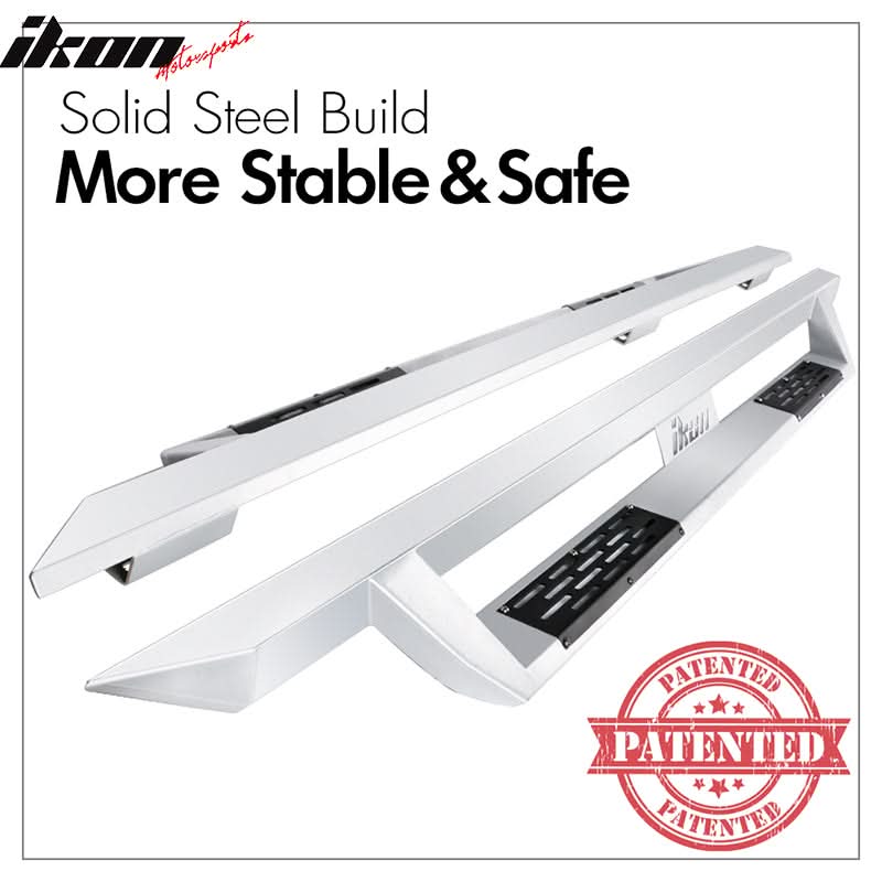 2007-2018 Chevy Silverado Sierra IKON V1 Silver Running Boards Steel - Image 3