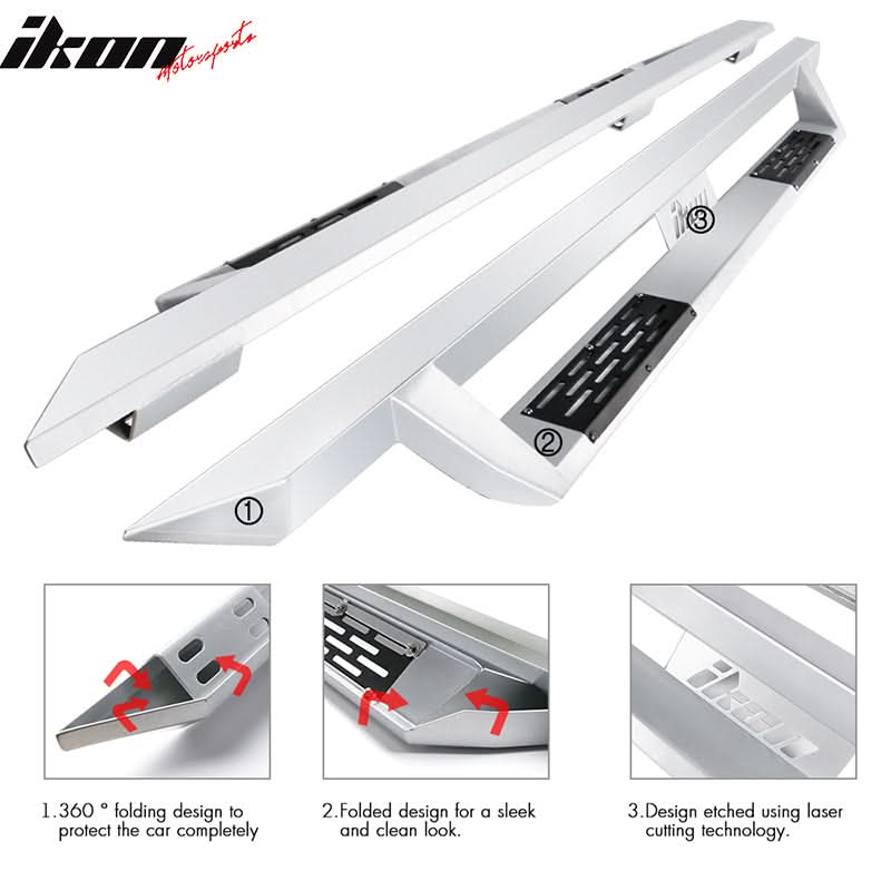 2007-2021 Toyota Tundra Crew Max IKON V1 Silver Running Boards Steel - Image 4