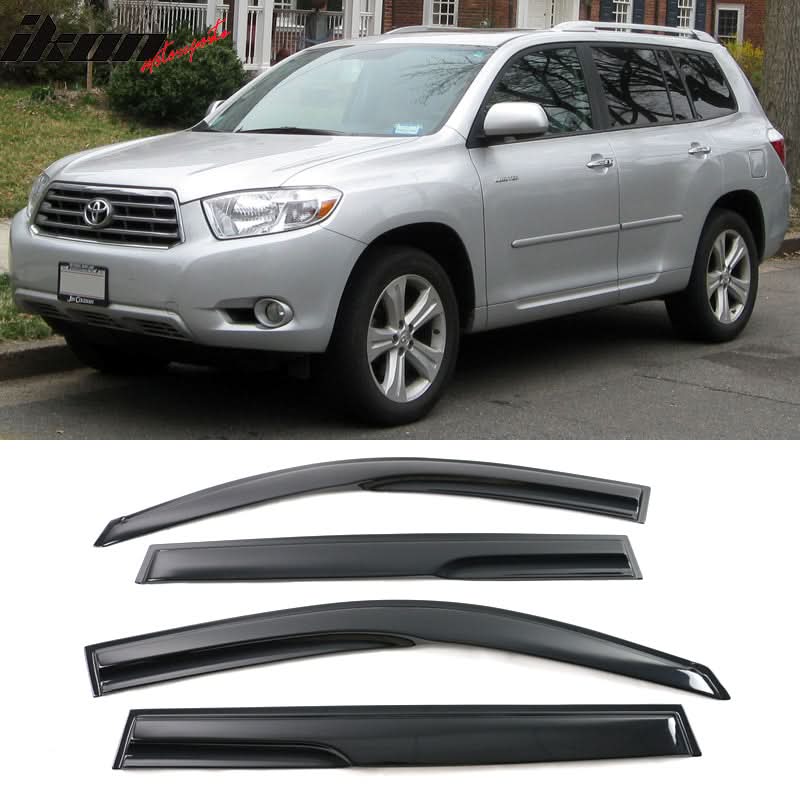 2008-2013 Toyota Highlander Acrylic 4PC Window Visors Tape On Guard - Image 5