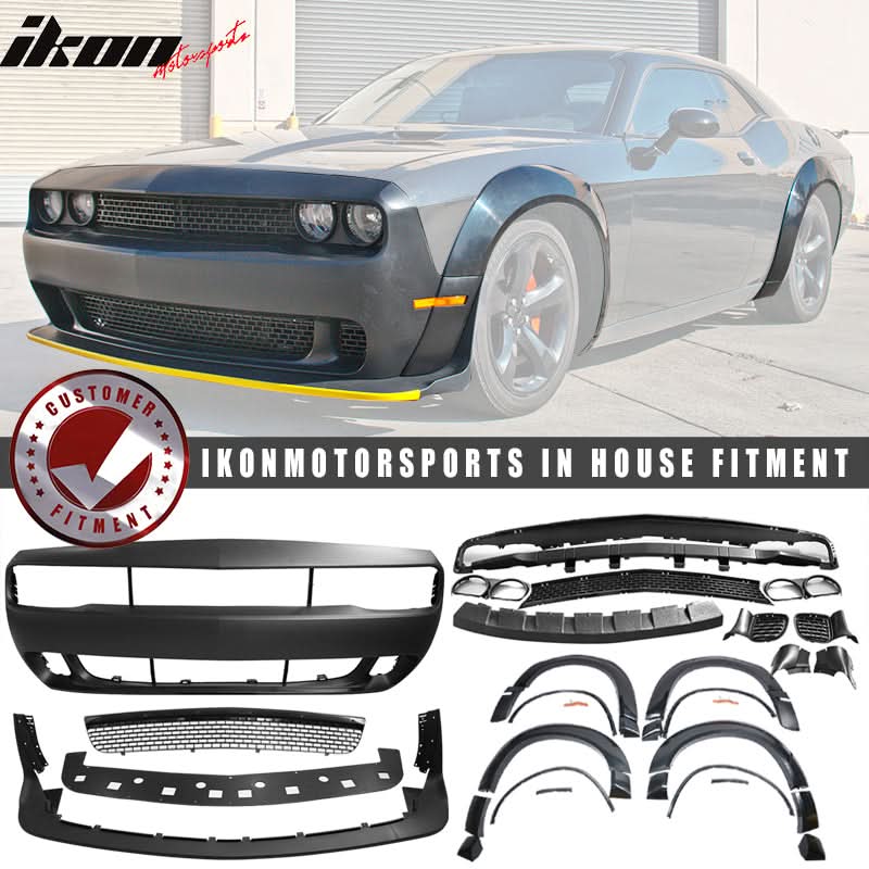 2008-2014 Challenger Front+Rear Bumper Cover+Fender Flares+V3 Diffuser - Image 2