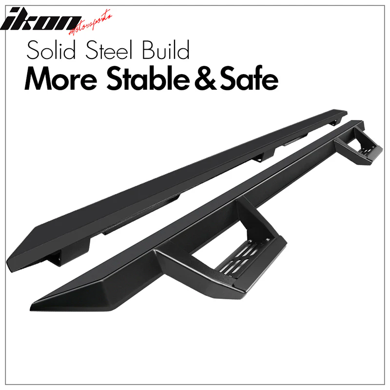 2009-2023 Dodge Ram 1500 IKON V2 Style Black Running Board Solid Steel - Image 2