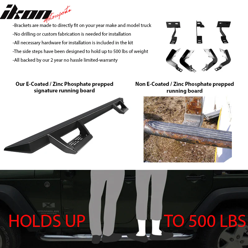 2009-2023 Dodge Ram 1500 IKON V2 Style Black Running Board Solid Steel - Image 7