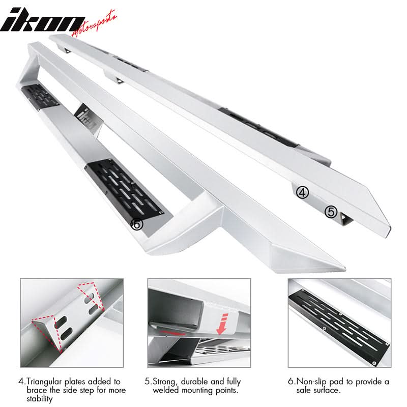 2009-2023 Dodge Ram 2500 3500 IKON V1 Silver Running Board Solid Steel - Image 5