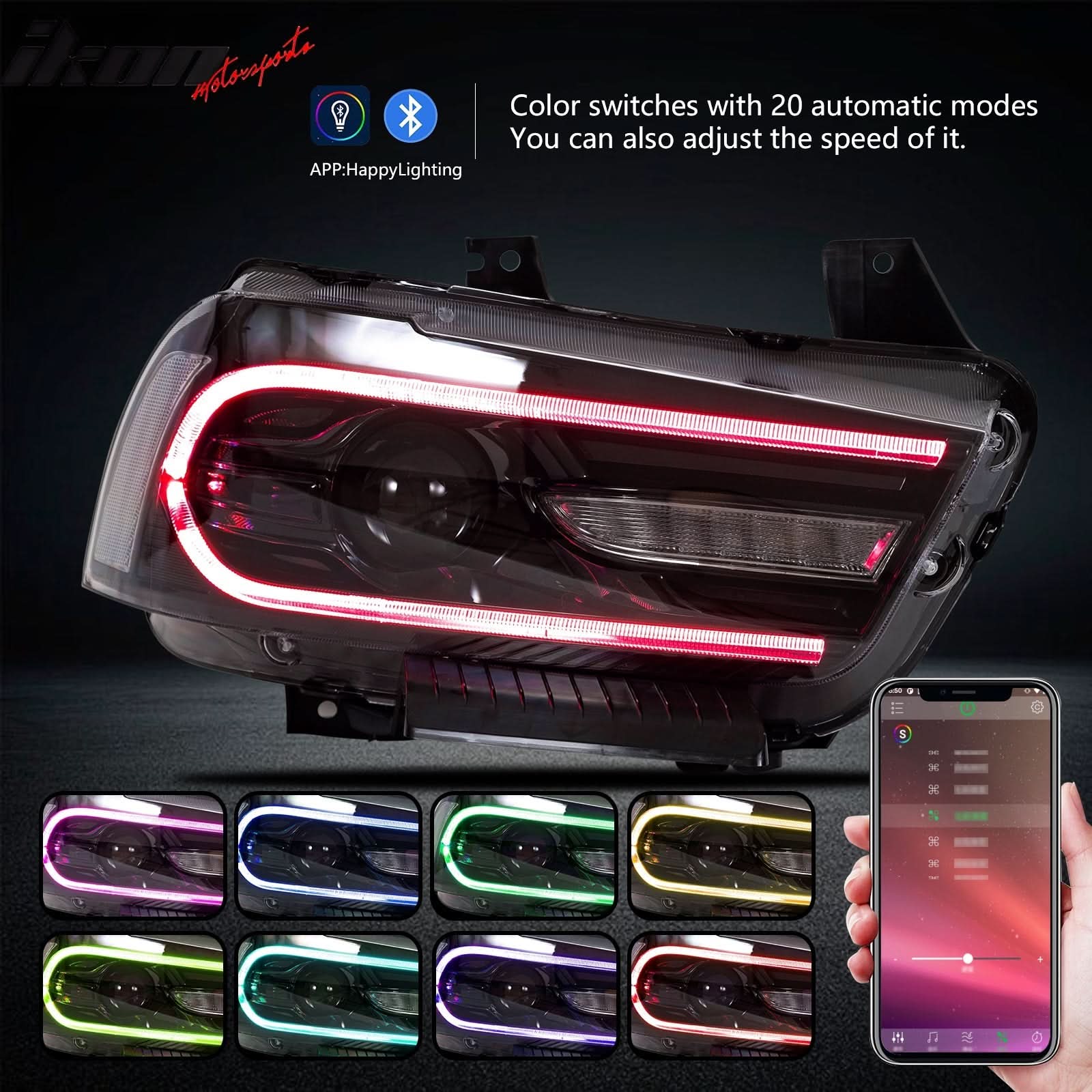 2011-2014 Dodge Charger DRL LED Headlights Lamps with 8 Colors - Image 4