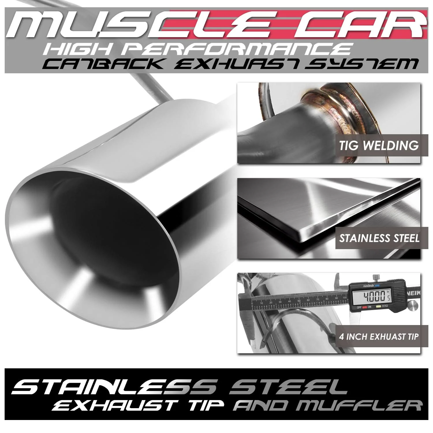2011-2014 Ford Mustang 5.0L Axleback Exhaust Dual Rolled Tip Stainless Steel - Image 4