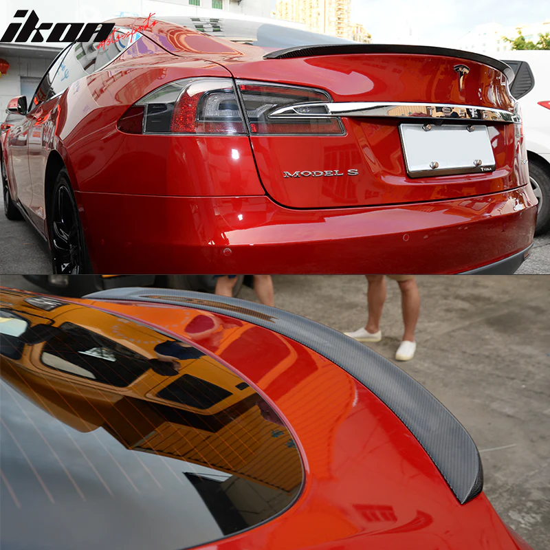 2012-2016 Tesla Model S Front Bumper Lip & OE Trunk Spoiler CF - Image 3