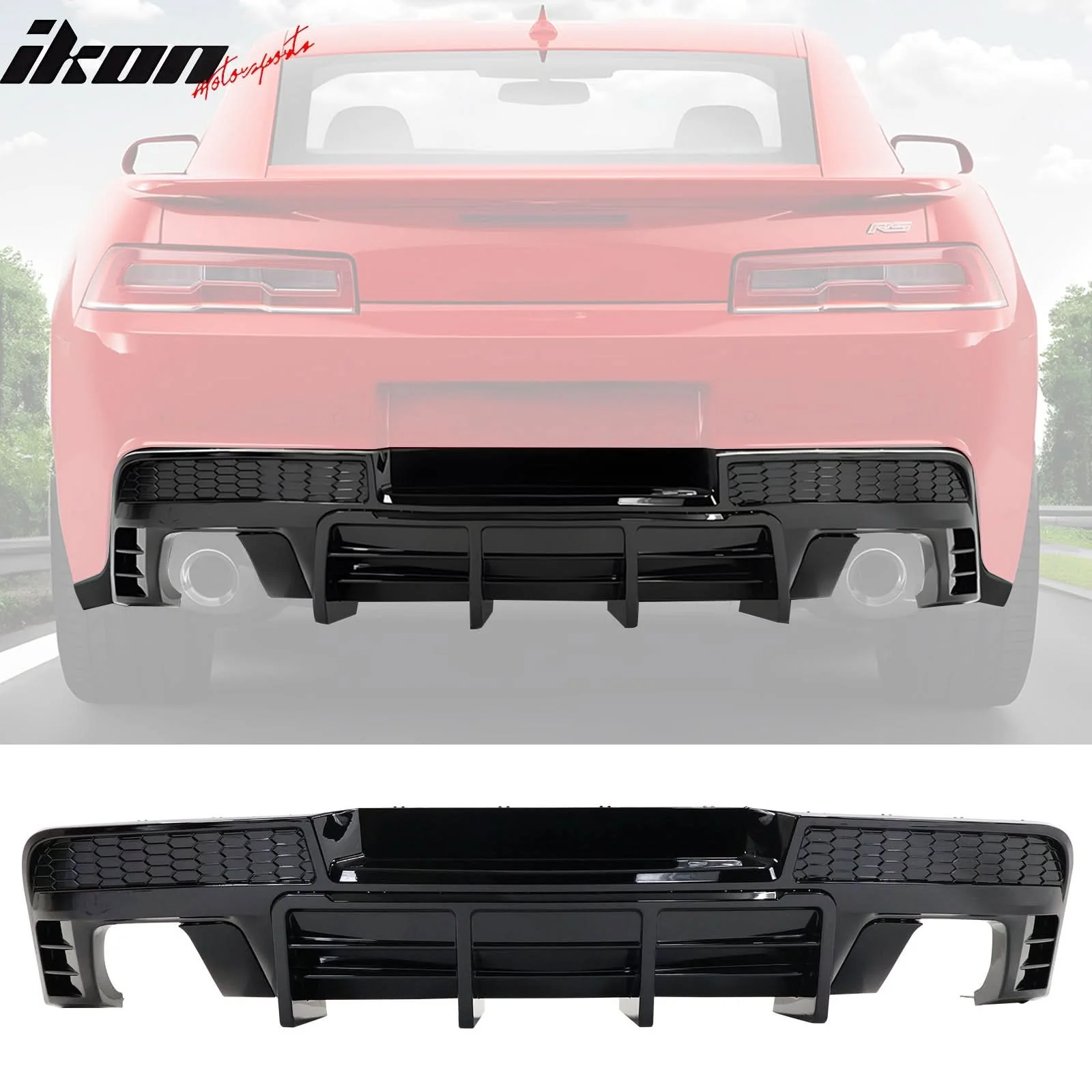2014-2015 Chevy Camaro Black Rear Diffuser + Quad Exhaust Tips - Image 10