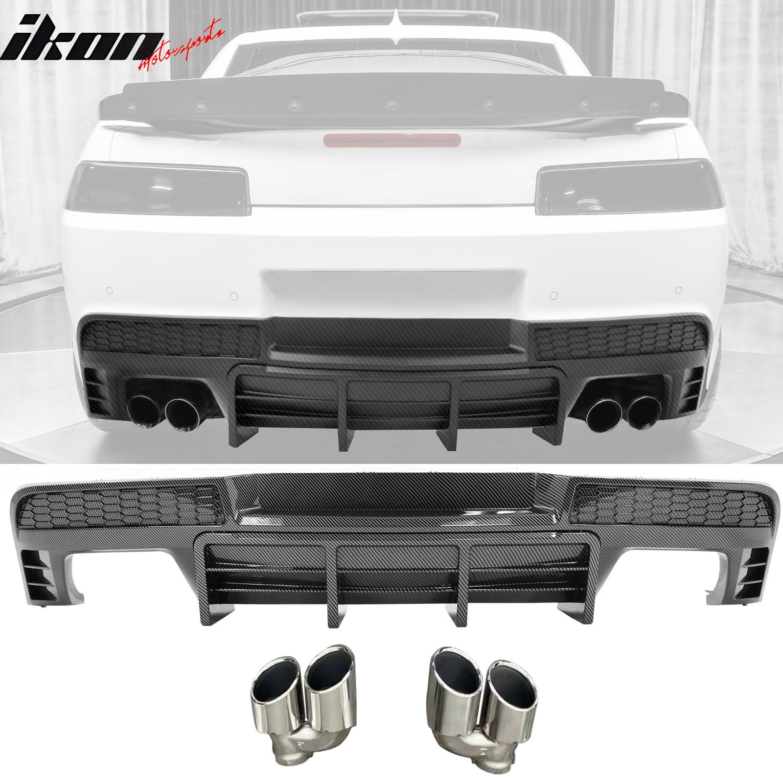 2014-2015 Chevy Camaro Black Rear Diffuser + Quad Exhaust Tips - Image 15