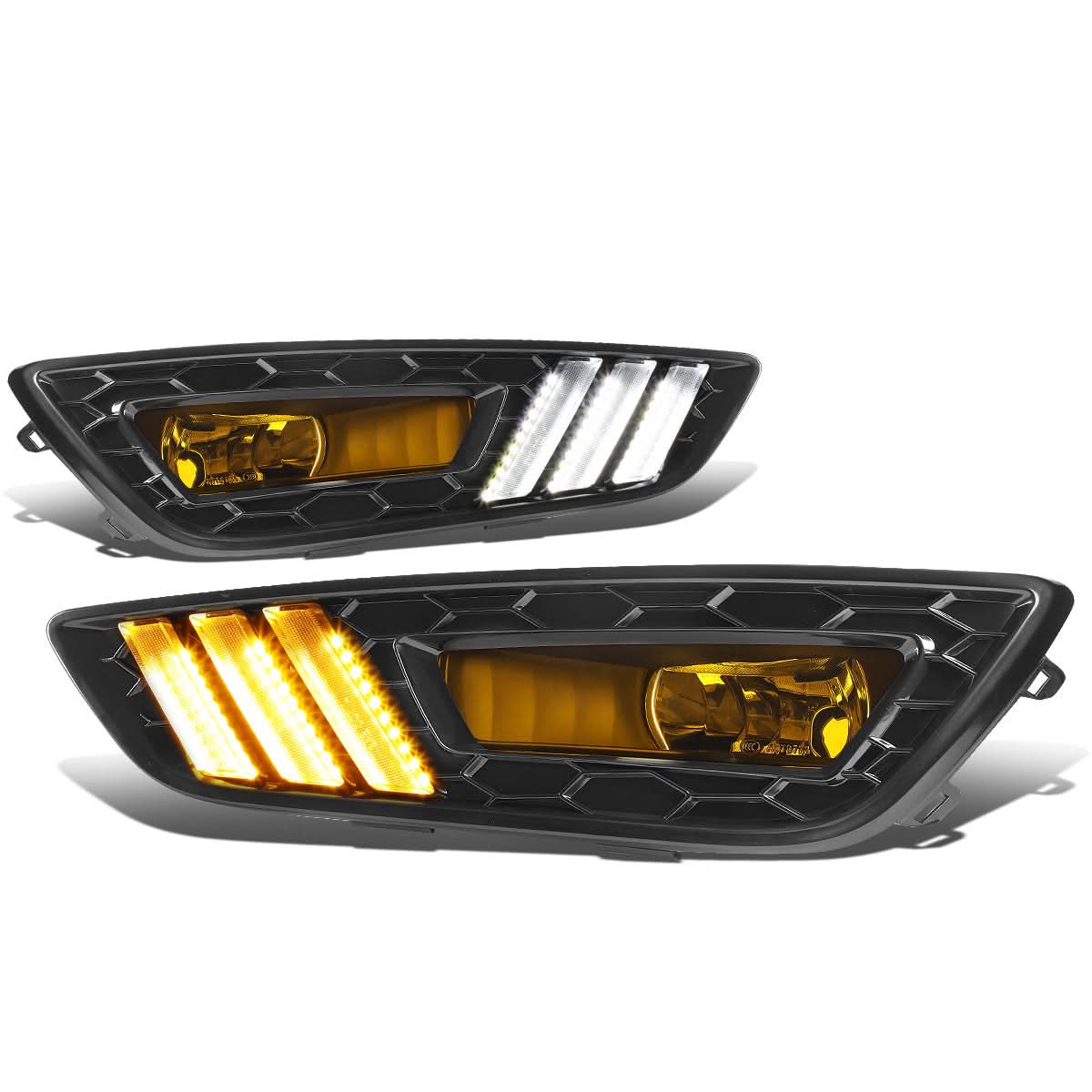 2015-2017 Ford Focus LED DRL Fog Lights w/ Bezel Black Yellow - Image 3