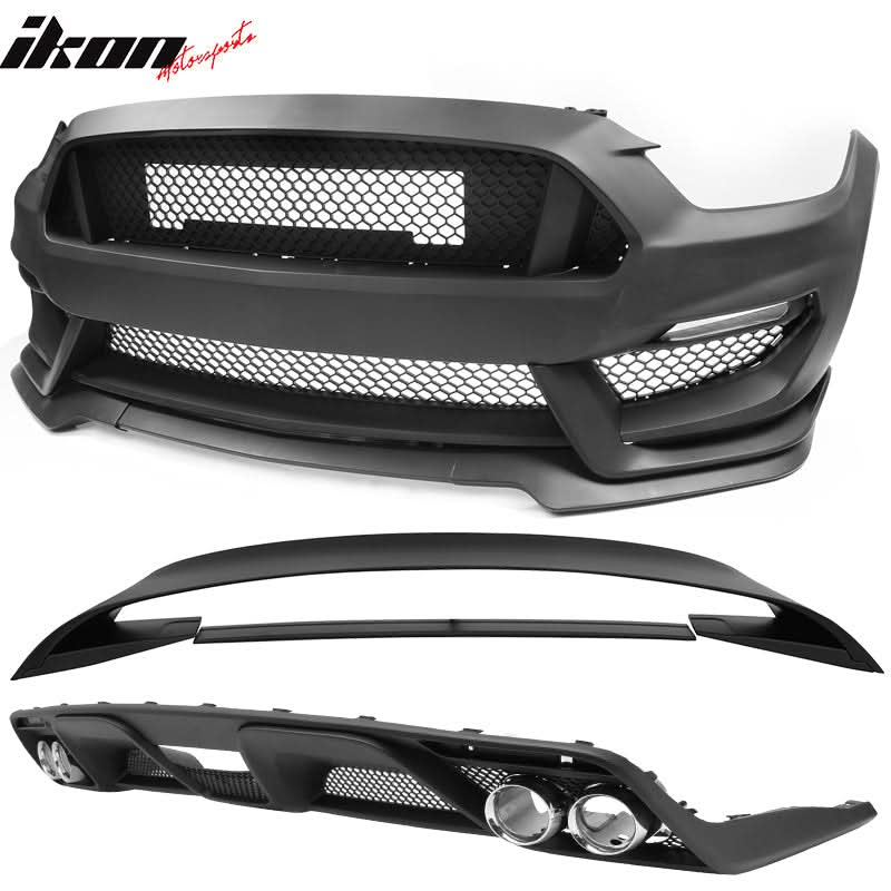 2015-2017 Ford Mustang Front Bumper Rear Diffuser & Dual Trunk Spoiler - Image 2