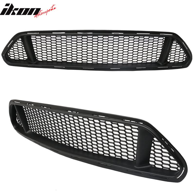2015-2017 Ford Mustang IKON Style Black Front Upper & Lower Car Grille - Image 2