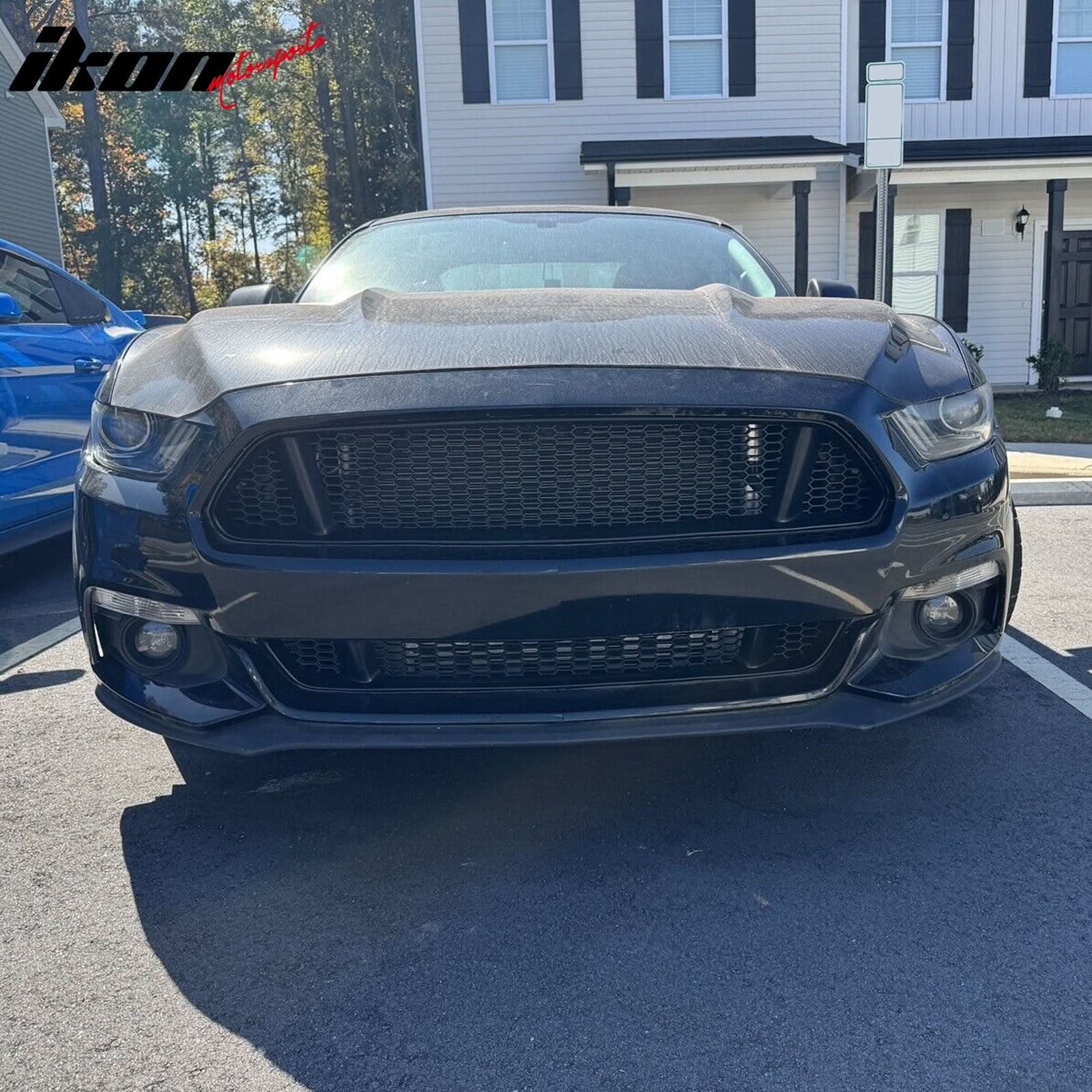 2015-2017 Ford Mustang IKON Style Black Front Upper & Lower Car Grille - Image 7