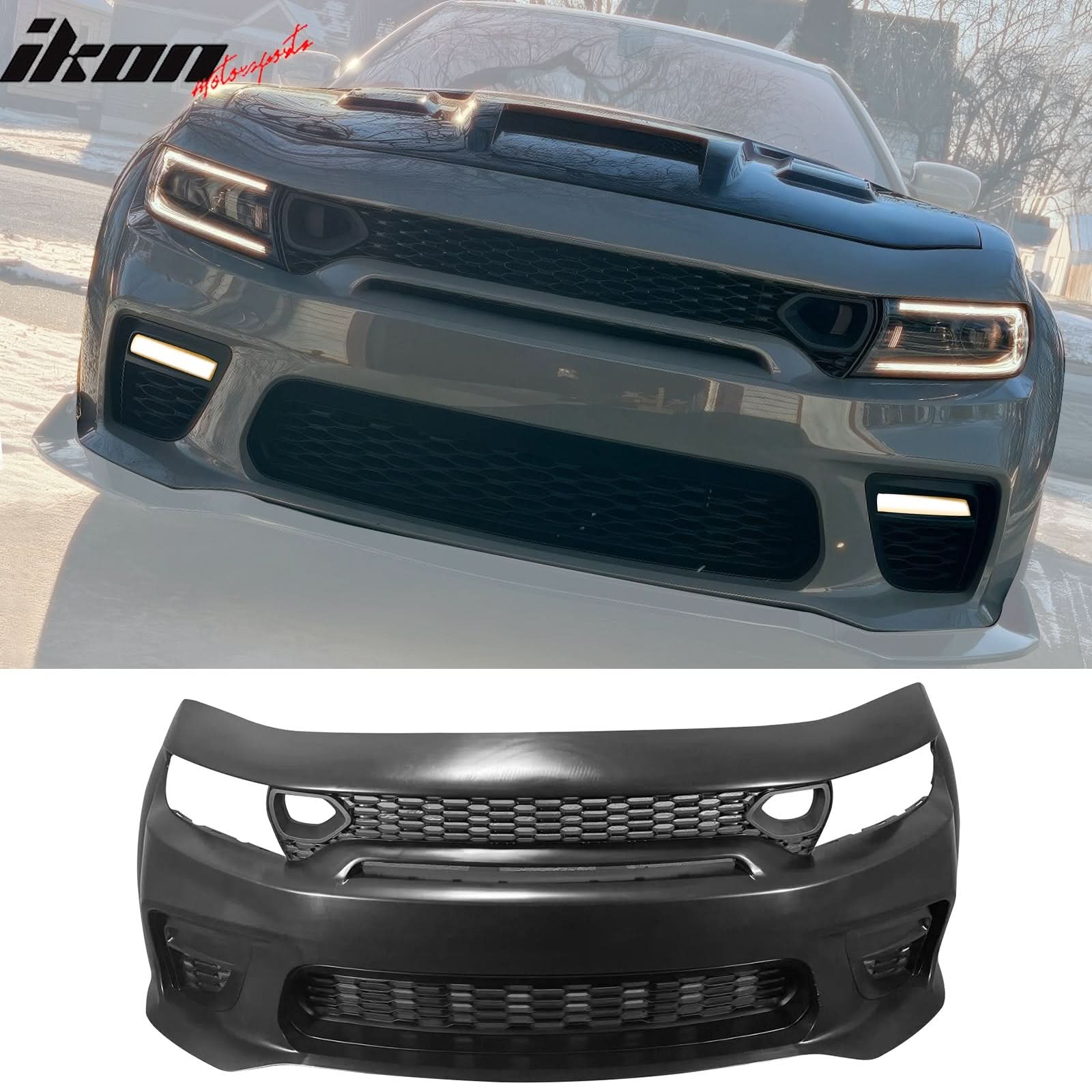 2015-2023 Charger IKON Matte Black Front Rear Bumper Covers LED PP - Image 2