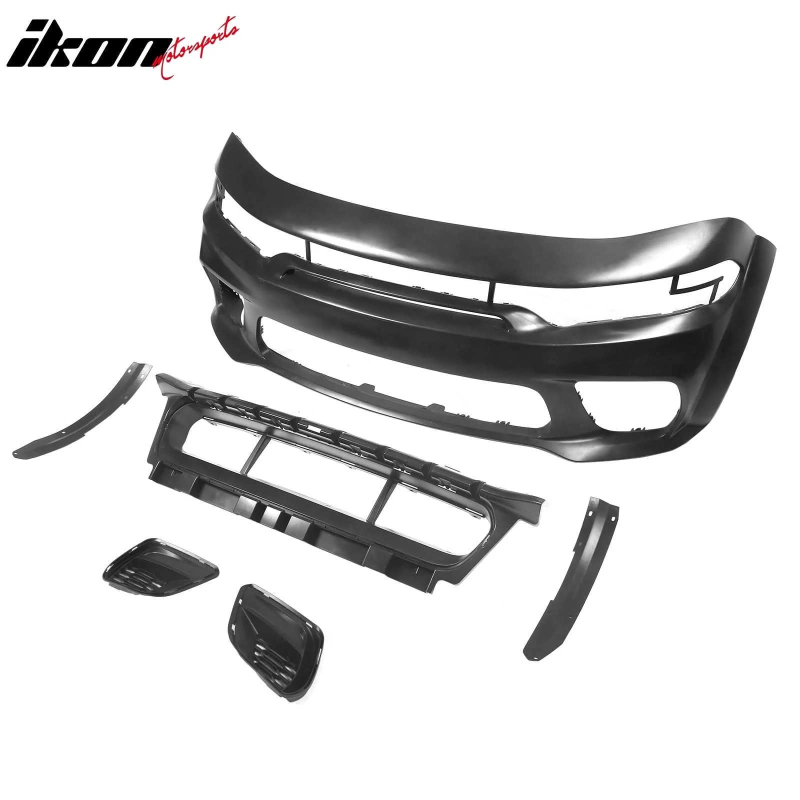 2015-2023 Dodge Charger IKON Gloss Black Front Rear Bumper Covers PP - Image 6