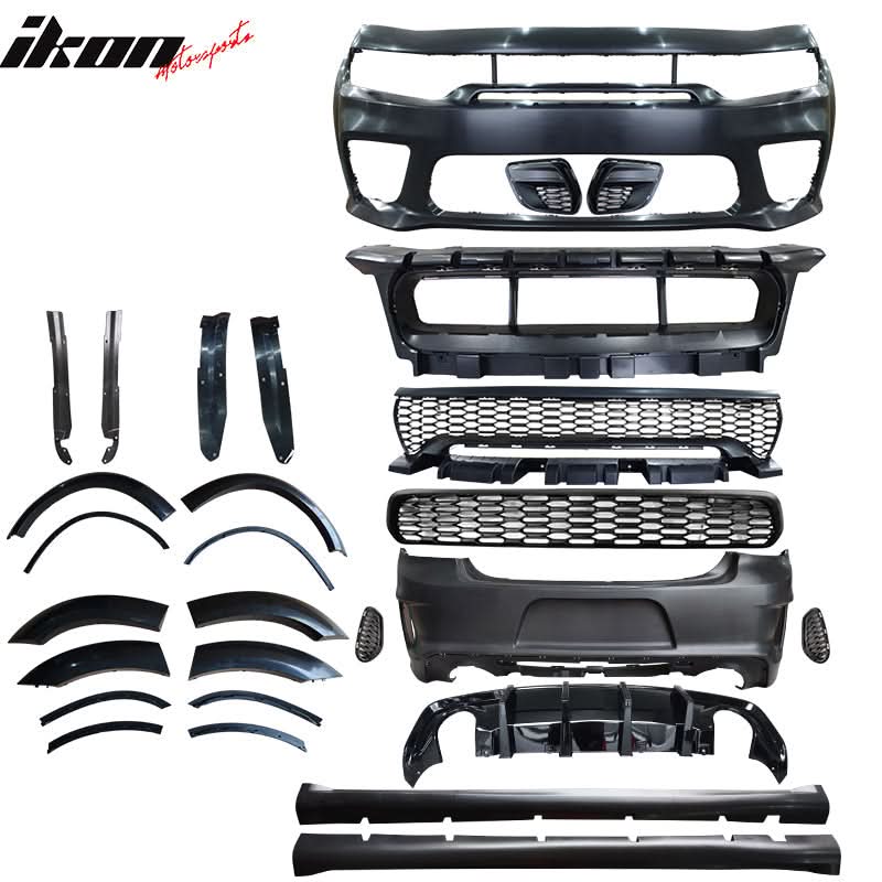 2015-2023 Dodge Charger Widebody Gloss Whole Bumper Kits Diffuser PP - Image 2