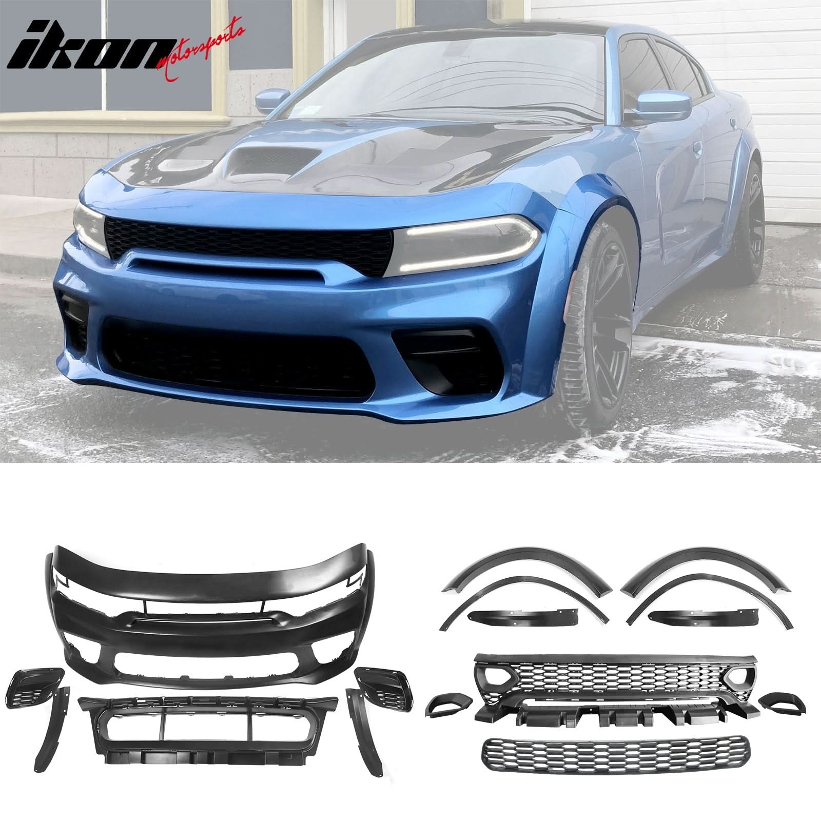 2015-2023 Dodge Charger Widebody Rear Bumper Covers W/ SRT Grilles ABS - Image 2