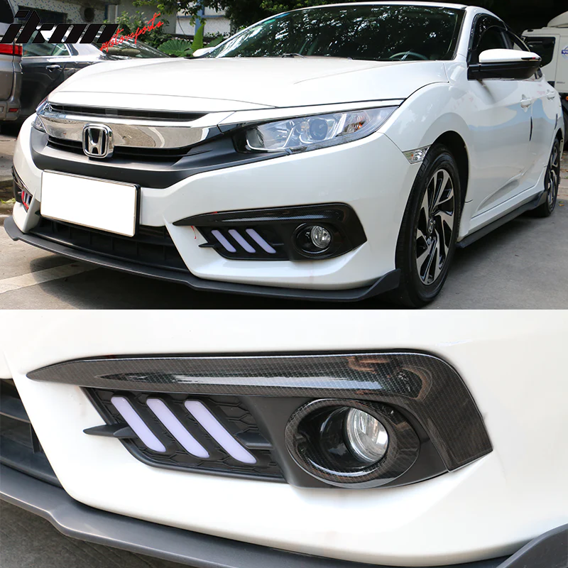 2016-2018Â Honda Civic Fog Lights Cover Eye Lid Trim Carbon Fiber Print - Image 2