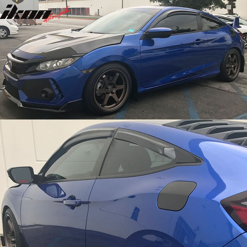 2016-2020 Honda Civic Coupe Mugen Style Window Visors Rain Wind Guards - Image 5