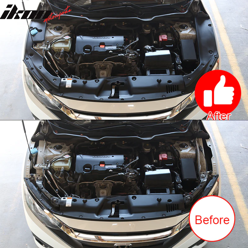 2016-2020 Honda Civic Unpainted Black Engine Bay Side Panel Covers ABS - Image 3