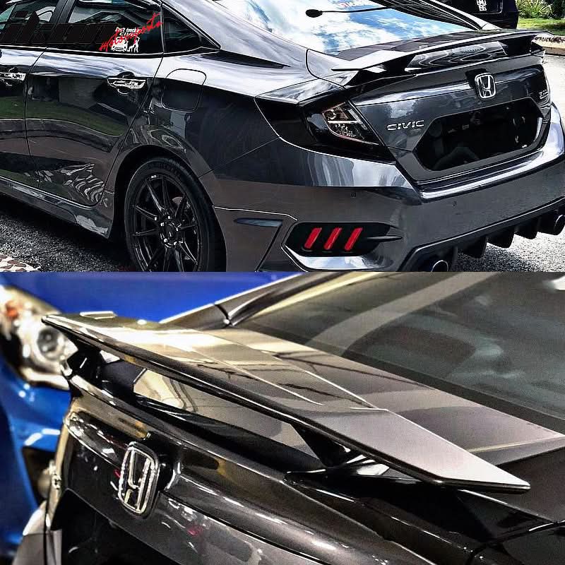 2016-2021 Honda Civic Sedan IKON Style Matte Black Rear Spoiler Wing - Image 2