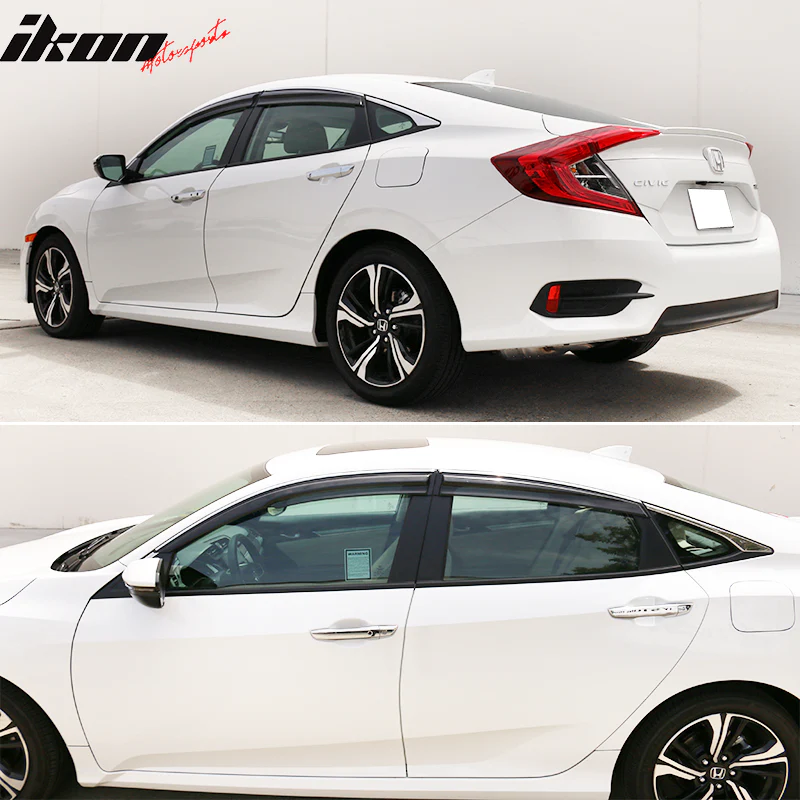 2016-2021 Honda Civic X 10th Gen Roof Spoiler MUG Window Visor Chrome - Image 3