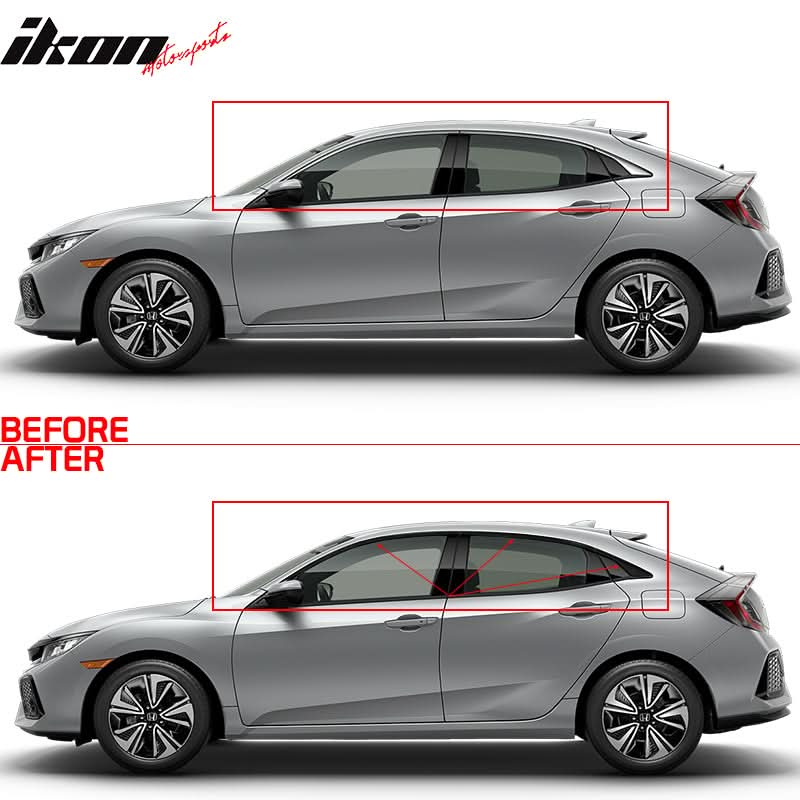 2017-2020 Honda Civic Gloss Black Window Trim Chrome Delete Vinyl Kit - Image 2