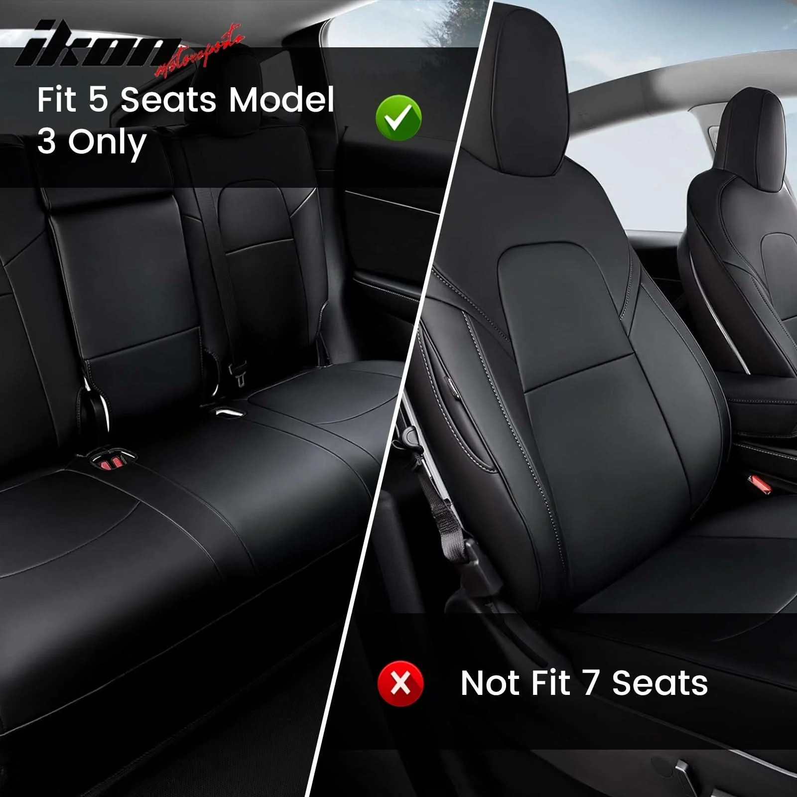 2017-2023 Tesla Model 3 Front Rear 5-Seat Seat Covers Leather - Image 8
