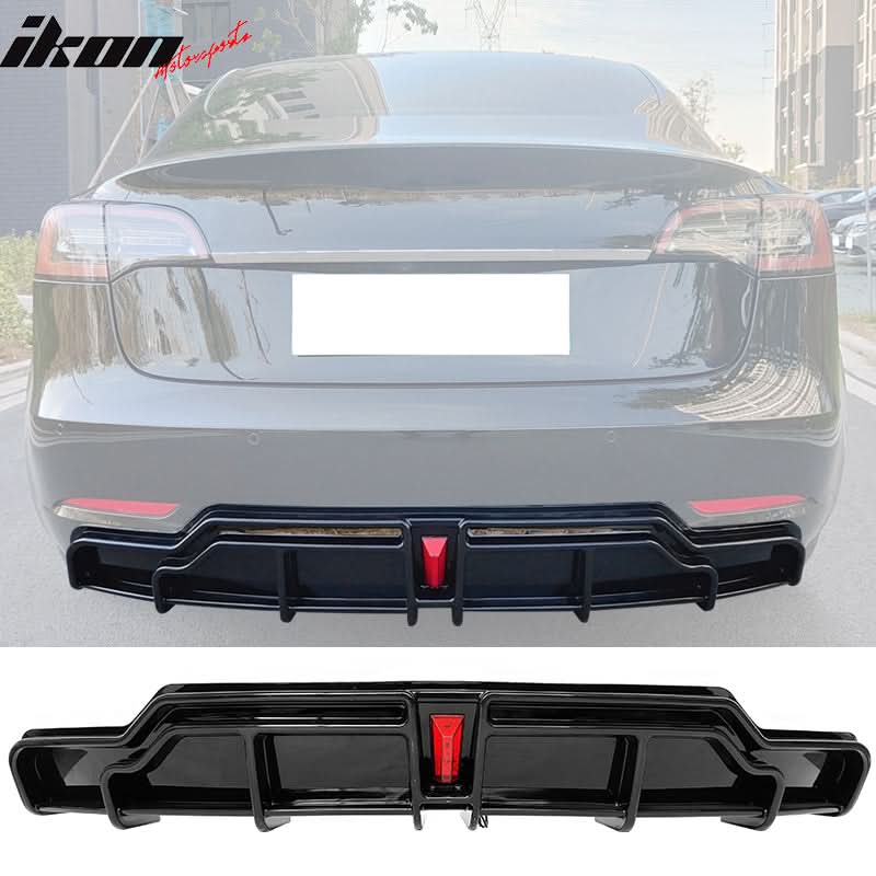 2017-2024 Tesla Model 3 IKON Style Rear Diffuser W/ LED PP - Image 9