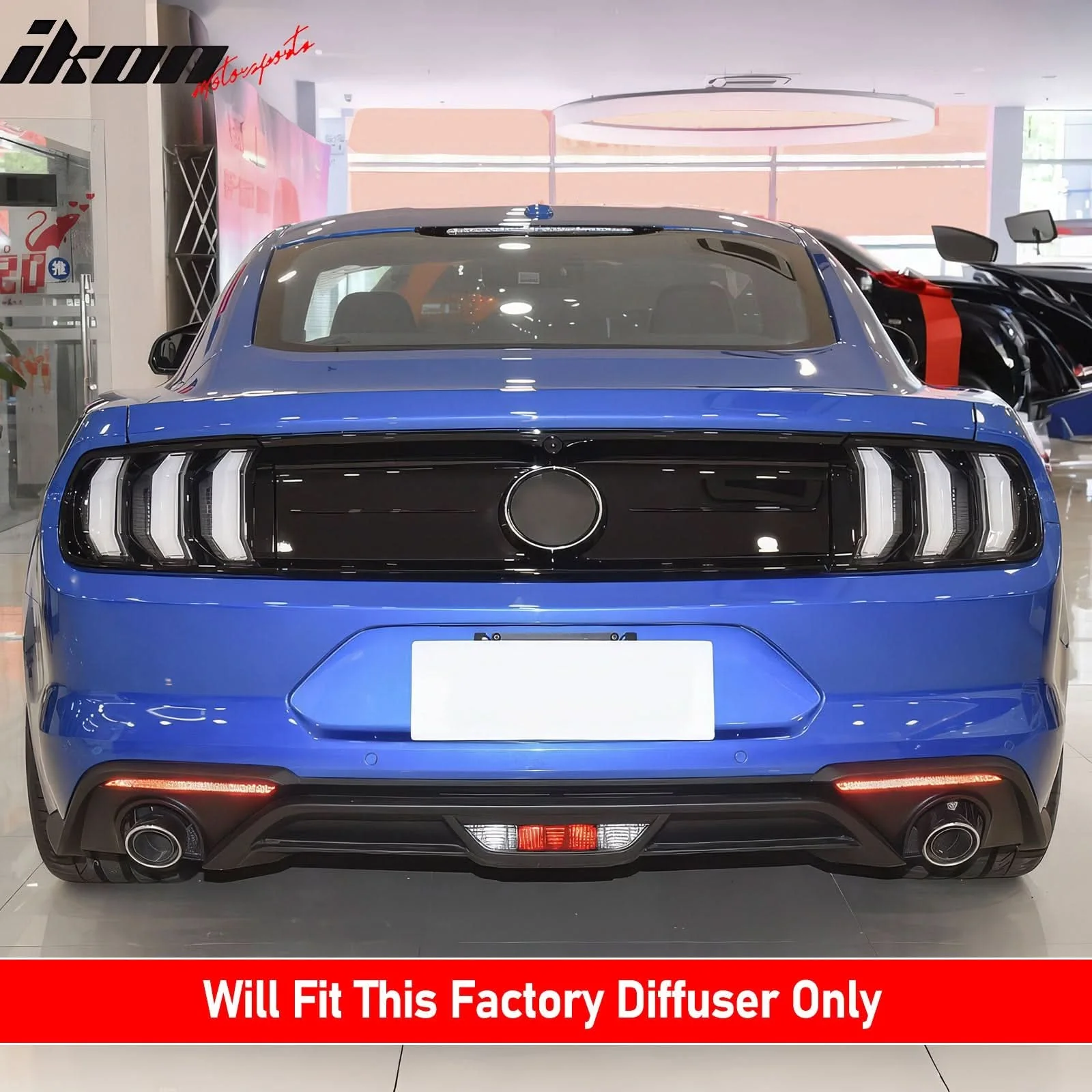 2018-2021 Ford Mustang EcoBoost Gloss Black Rear Bumper Diffuser ABS - Image 3
