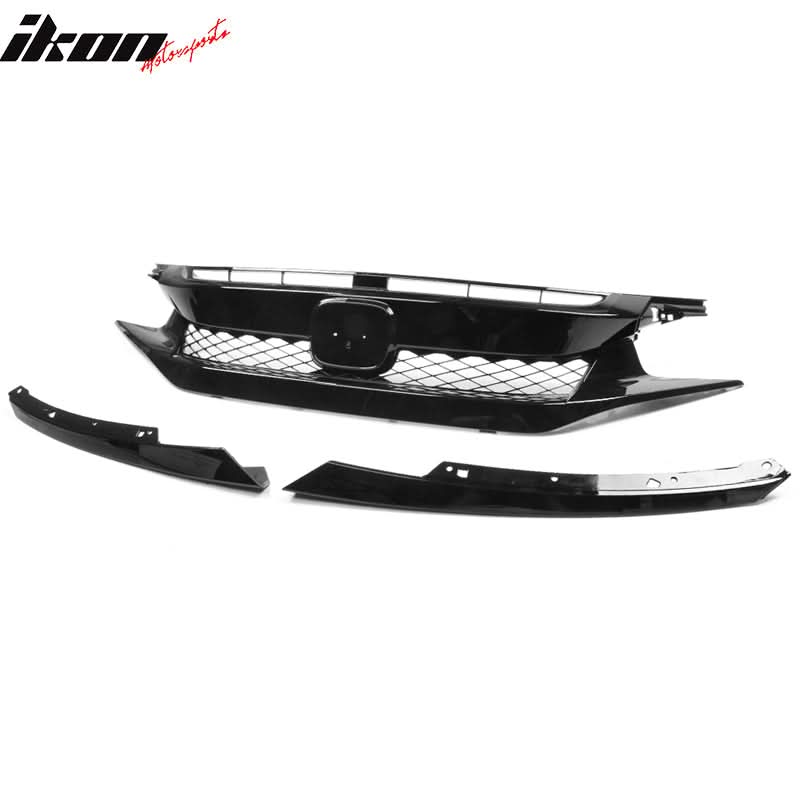 2019-2021 Honda Civic Sedan Coupe Gloss Black Front Grille Eyebrows - Image 7