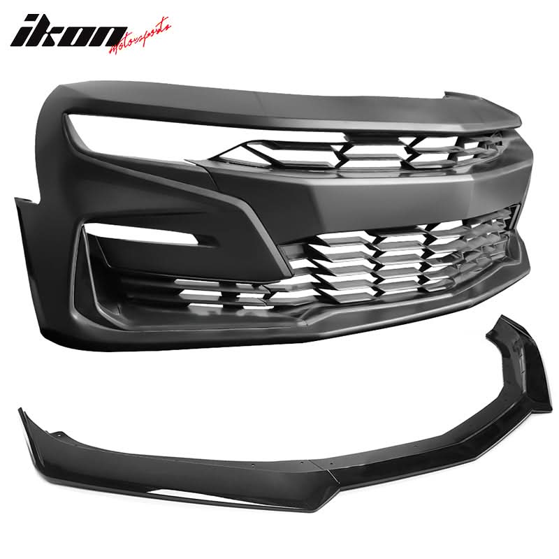 2019-2024 Chevy Camaro SS Style Black Front Bumper Guard Gloss Lip ABS - Image 4