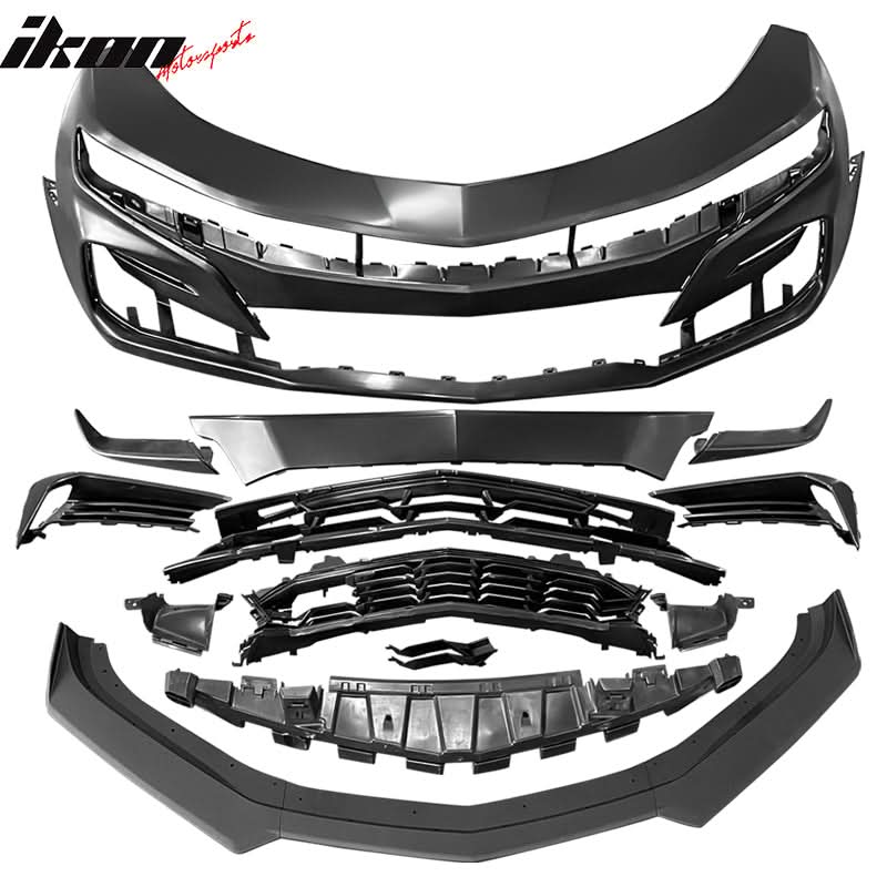 2019-2024 Chevy Camaro SS Style Unpainted Front Bumper Matte Black Lip - Image 6