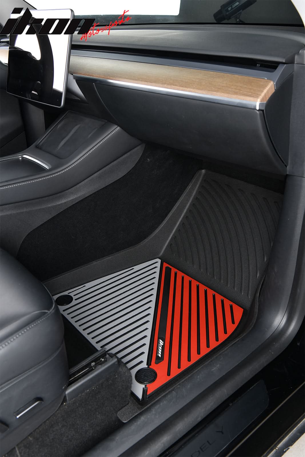 2020-2024 Tesla Model Y 3D Floor Mats Black& Gray& Red TPE Injection - Image 3