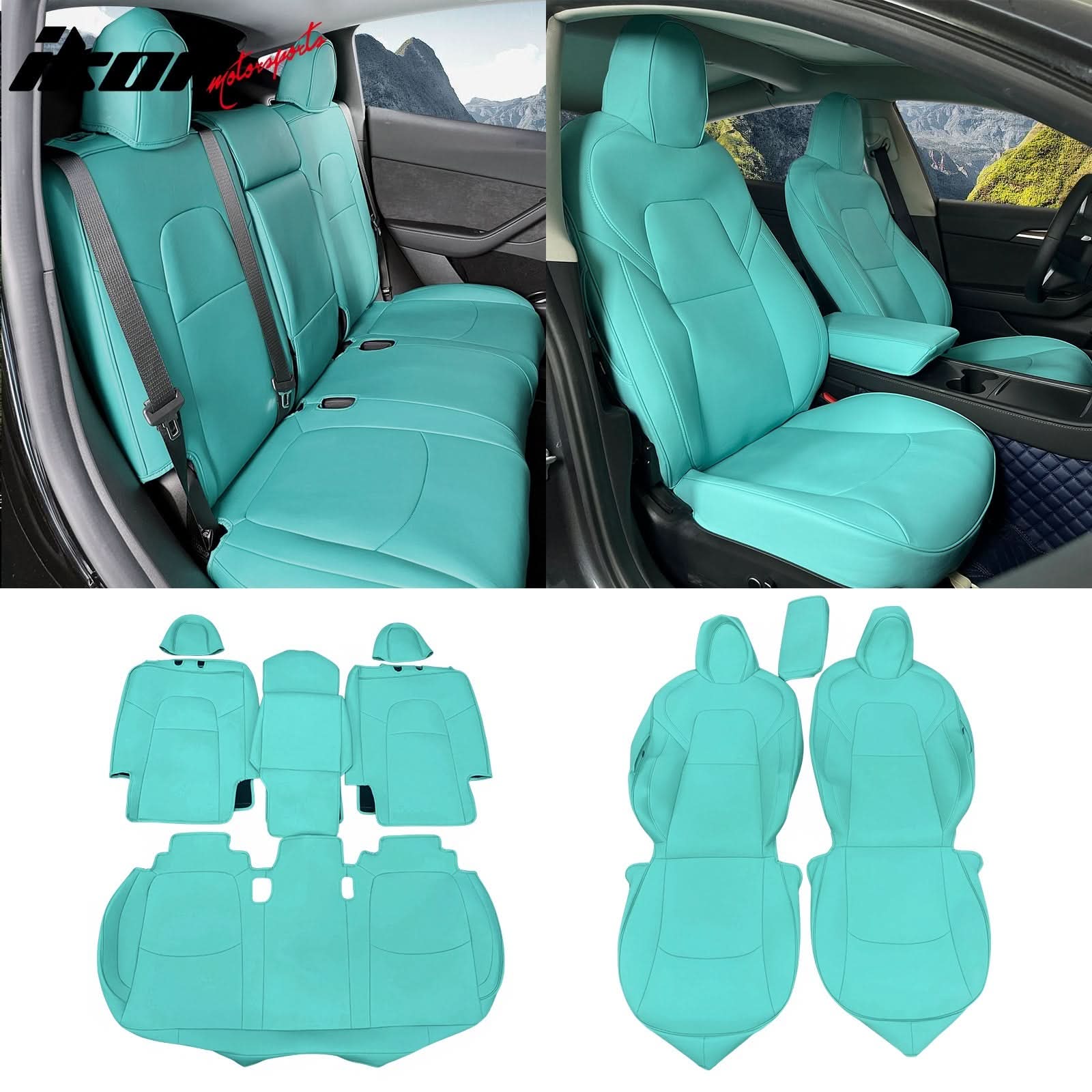 2020-2024 Tesla Model Y Front Rear 5-Seat Seat Covers Leather - Image 12